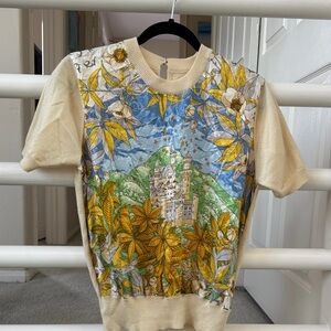 ❄️ Wool short sleeve sweater with scarf print insert